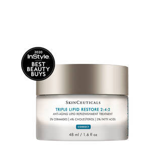 SkinCeuticals Triple Lipid Restore 2-4-3 jar with '2020 InStyle Best Beauty Buys' badge on a white background