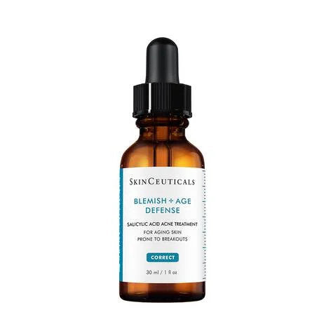 SkinCeuticals Blemish + Age Defense skincare dropper bottle on a white background